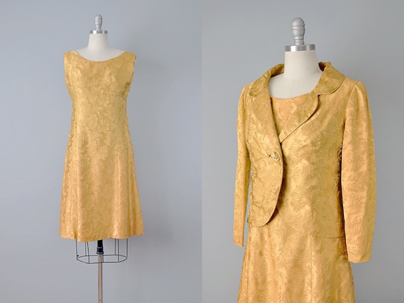 1960s Hattie Carnegie Gold Silk Brocade Cocktail D