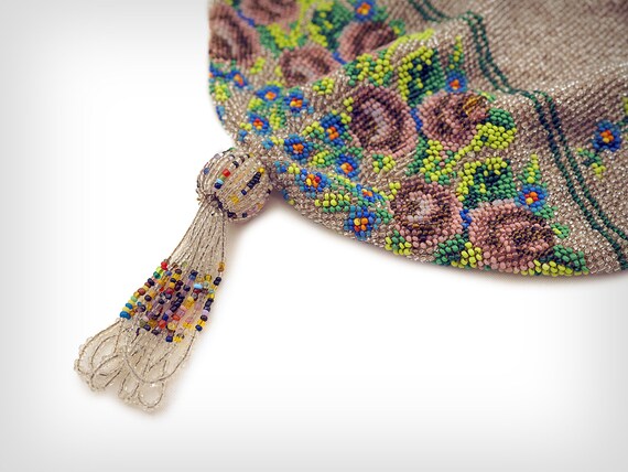 1800s Purse / Victorian Hand-Beaded Crocheted Sil… - image 5