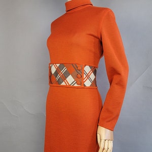 1960s Dress Set / Italian Knit / Burnt Orange Plaid Dress Set /Dress and Long Vest / 1960s Orange Dress / 1960s Plaid Dress / Size Large image 2