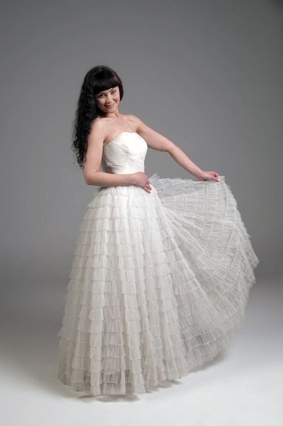 1950s White Formal / 1950s White Strapless Tulle … - image 4