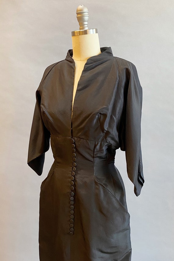 1950s Black Silk Dress / Samuel Winston Dress / D… - image 8