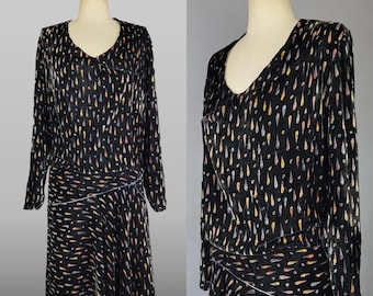 1920s Silk Velvet Dress / Art Deco Eveningwear / Teardrop Print Drop Waist Flapper Dress / Antique Gatsby Fashion / Size Small