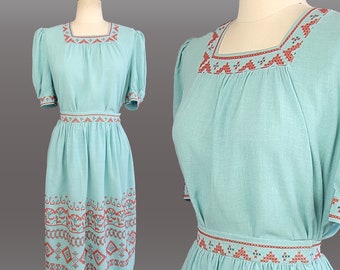 1950s Dress / 1950s Southwestern Dress / Madalyn Miller / Deadstock 1950s Skirt Set / Embroidered Peasant Dress / Size Small