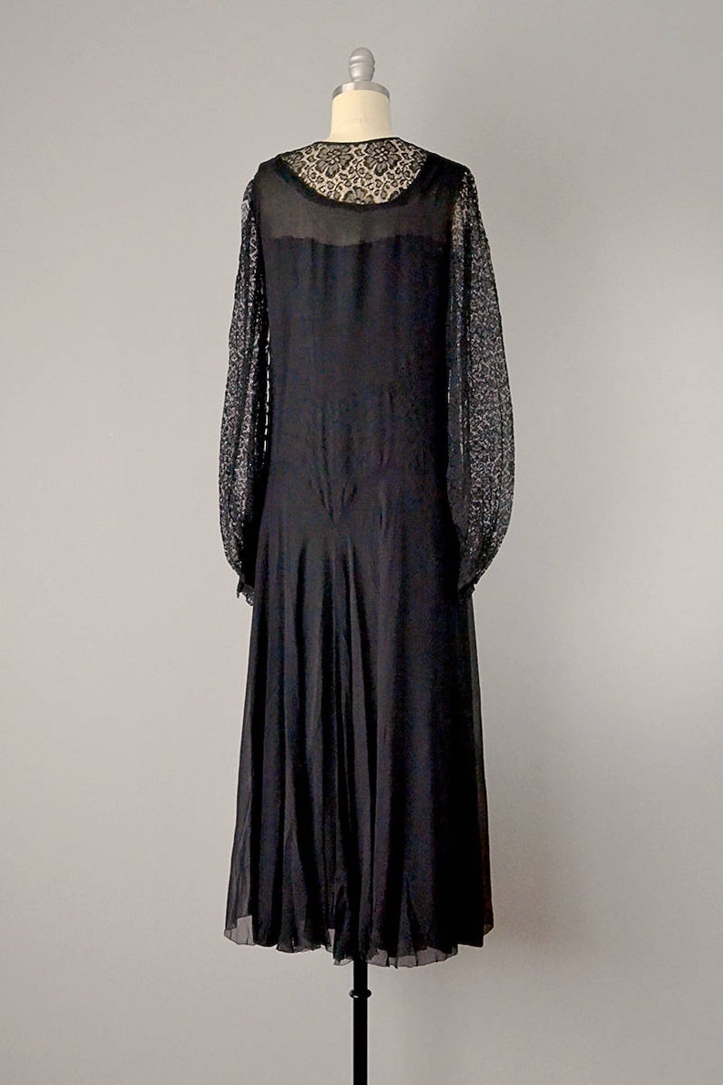 1920s Silk Dress / 1920s Black Silk Lace and Chiffon Flapper Dress ...