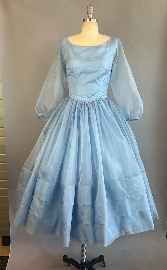 1950s Blue Gown / 1950s Blue Organdy Party Dress … - image 4