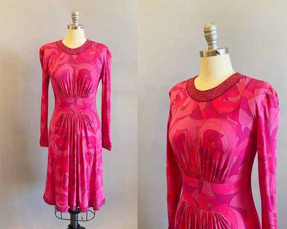 1970’s Averardo Bessi Bold Floral Print Silk Dress