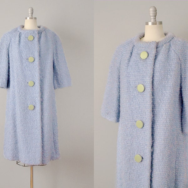 1950’s Sky Blue Mohair Bouclé Coat / Size Large - Extra Large