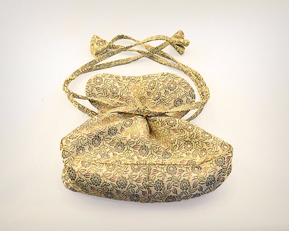 50s Bag // 1950's Metallic Floral Brocade Drawstri