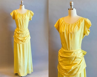 1930s Taffeta Dress / 1930s Yellow Gown / 30s Dress / Tea Dress / Size Small Size Extra Small