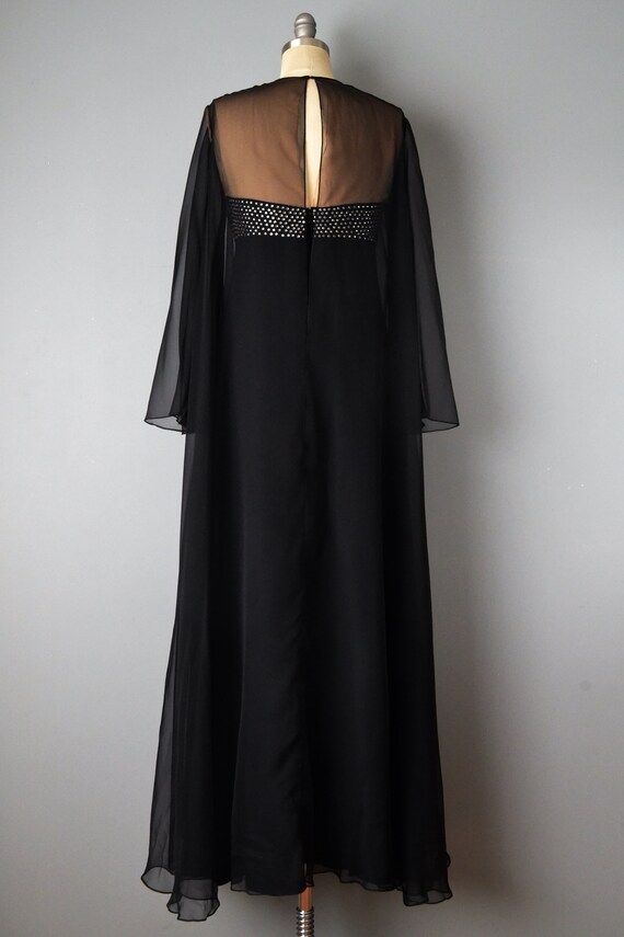 1970s Estevez Dress/ Studio 54 Dress/ Black Chiff… - image 3