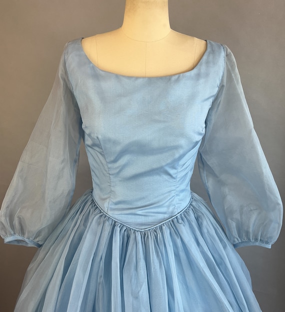 1950s Blue Gown / 1950s Blue Organdy Party Dress … - image 9