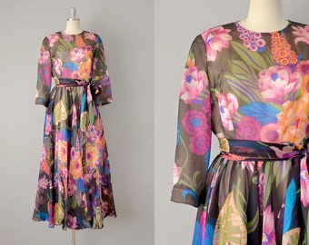 1970s Floral Maxi by Kiki Hart / Size Small-Medium