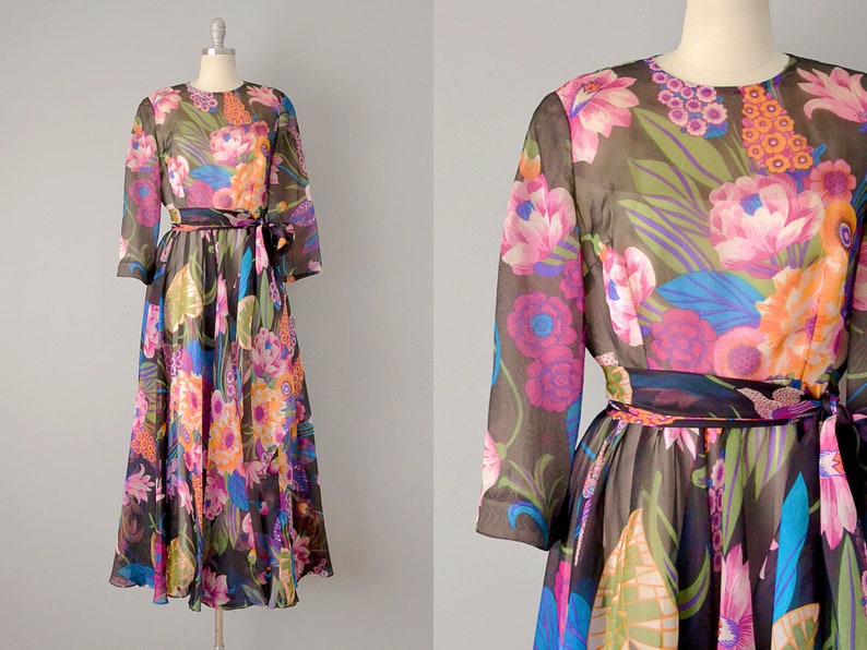 1970s Floral Maxi by Kiki Hart / Size Small-Medium image 1