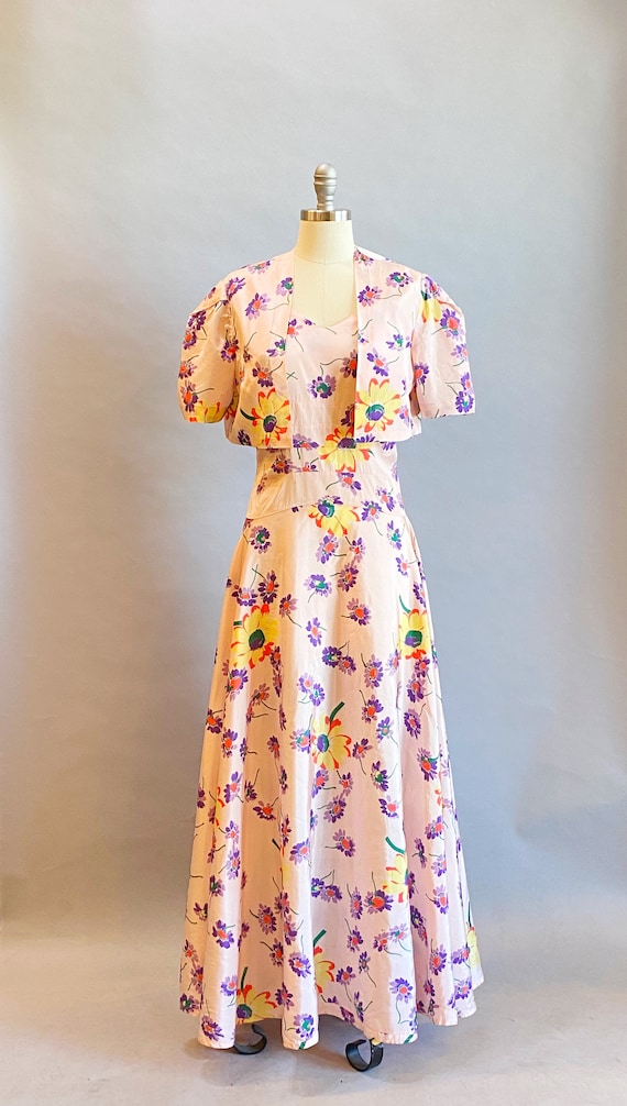 1930's Floral Dress  / 30's Dress With Jacket / S… - image 3
