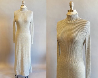 1970s Silver Maxi Dress / Studio 54 Dress / Disco Dress / Size Small Size Medium Size Large / S/M/L