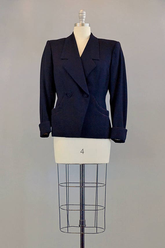 1940s Wool Jacket / 40s Navy Wool Double-Breasted… - image 5