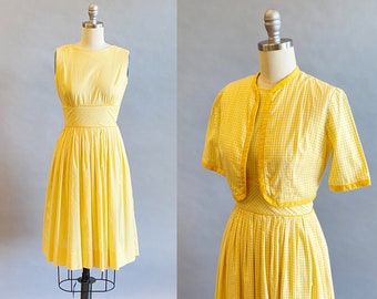 1950s Gingham Dress / 50s Day Dress / 1950s Cotton Dress / Size Extra Small