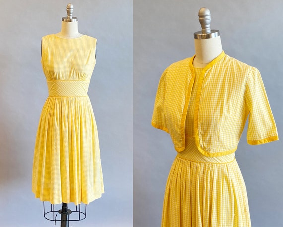 1950s Gingham Dress / 50s Day Dress / 1950s Cotto… - image 1