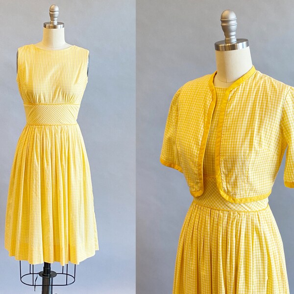 1950s Gingham Dress / 50s Day Dress / 1950s Cotton Dress / Size Extra Small