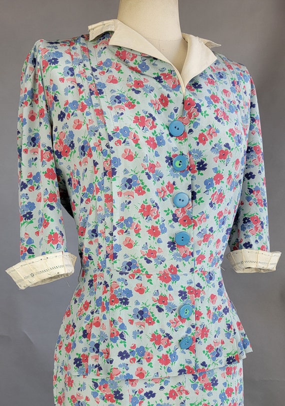 1940s Silk Floral Day Dress with Cutouts
