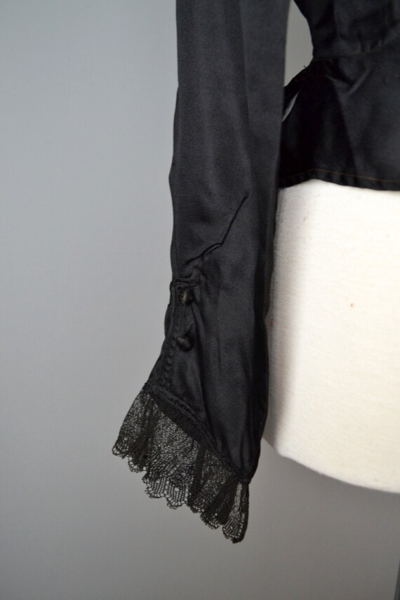 Vintage Edwardian Black Silk Blouse // Medium - image 3