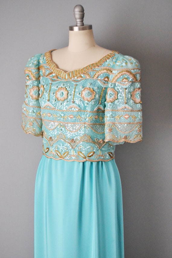 1980s Richilene Gown / Turquoise Dress / Statemen… - image 7