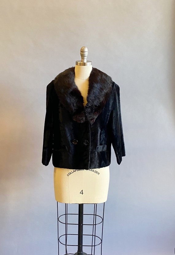 1960s Velvet Jacket / Cropped Jacket / Rabbit Fur Co… - Gem