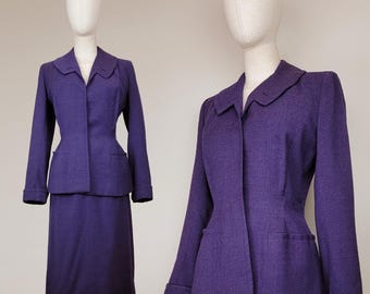 1940s Women's Suit / Purple Suit / 1940s Suit by Milgrim / Vintage Office Wear / Women's Suit / Size Small