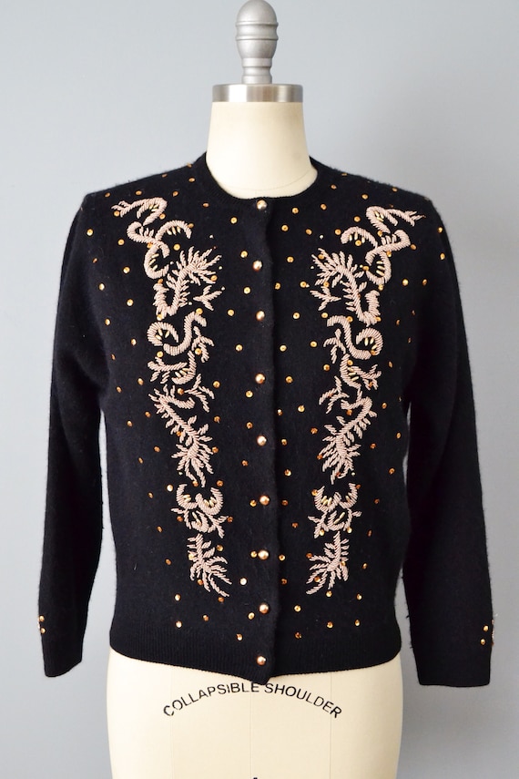 1960s Beaded Sweater / Angora and Wool Sequined a… - image 2