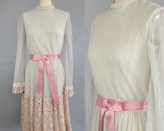 1960s Chiffon Dress / Miss Elliette Pink and Gray Chiffon Cocktail Dress / Miss Elliette Dress / Size Small