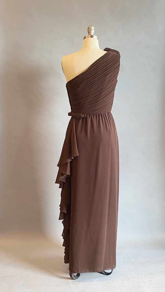 1980s Chiffon Gown / Brown Chiffon Gown / One Sho… - image 7