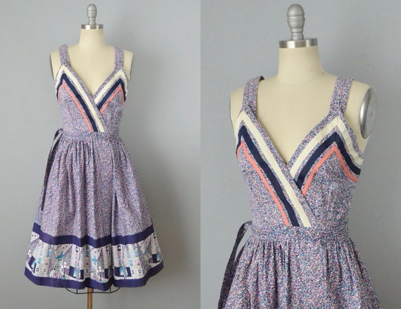 RESERVED: 1970s Cotton Floral Wrap Dress / Novelty