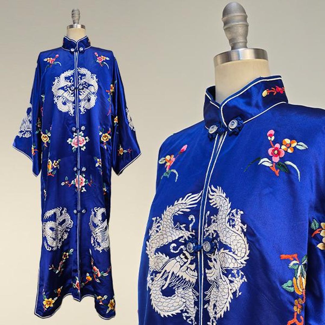 Vintage Bai Hua / Embroidered Chinese Silk Robe / Chinese Embroidered ...
