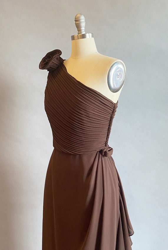 1980s Chiffon Gown / Brown Chiffon Gown / One Sho… - image 4