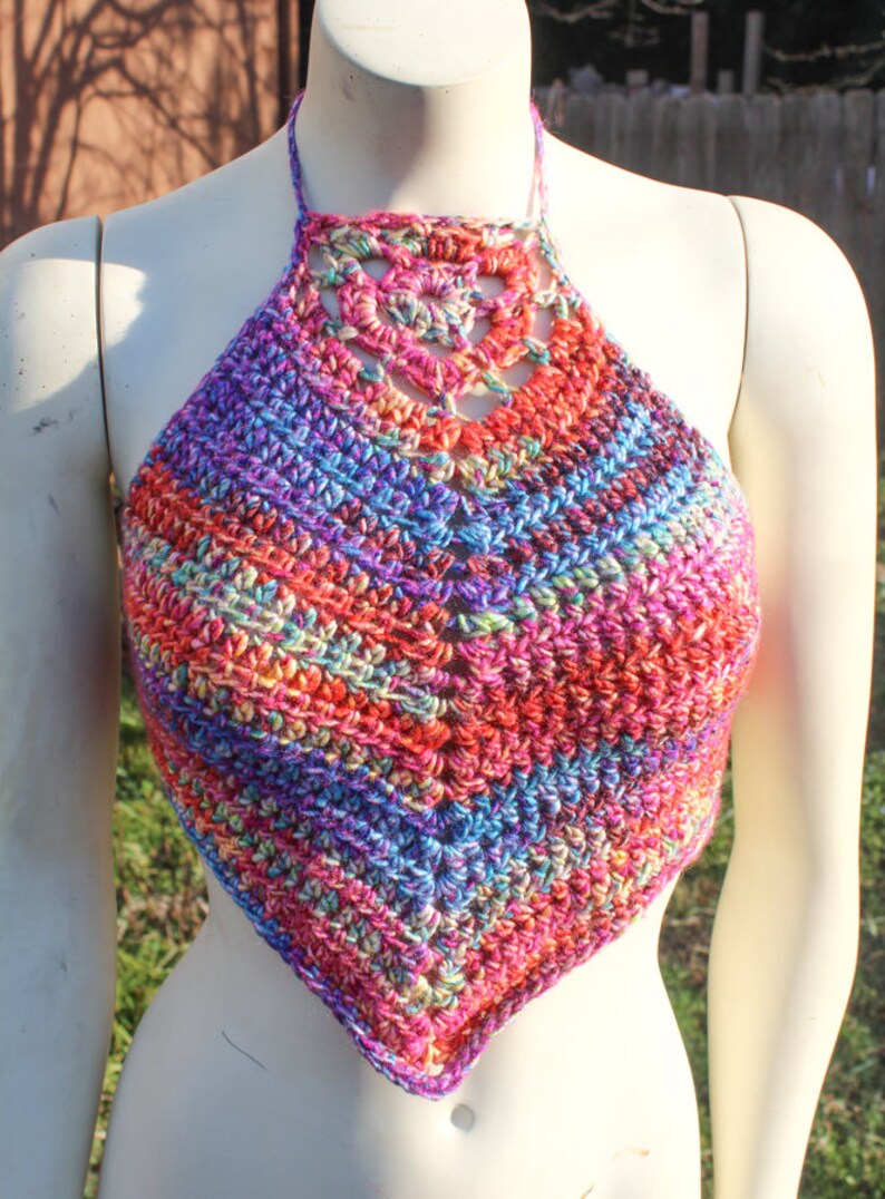 Hand Crocheted Festival Flow top Rainbow Flower Mama