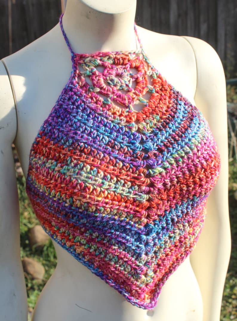 Hand Crocheted Festival Flow top Rainbow Flower Mama