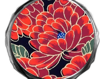 Compact Mirror Red Lotus Flower