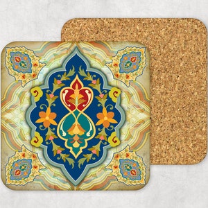 Moroccan Mediterranean Coaster Set Turkish Coasters Mandala Coaster Set Bridesmaid Gift for Her Housewarming Gift for Hostess Gift image 4