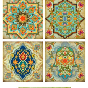 Moroccan Mediterranean Coaster Set Turkish Coasters Mandala Coaster Set Bridesmaid Gift for Her Housewarming Gift for Hostess Gift image 1