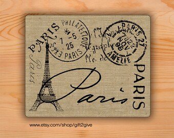 Mouse pad Paris France Postcard burlap background Mousepad