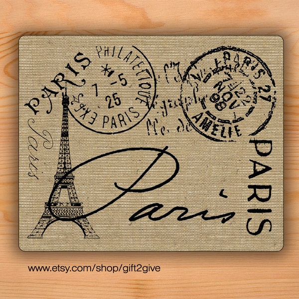 Mouse pad Paris France Postcard burlap background Mousepad