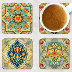 Moroccan Mediterranean Coaster Set Turkish Coasters Mandala Coaster Set Bridesmaid Gift for Her Housewarming Gift for Hostess Gift image 7