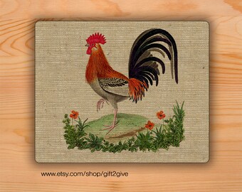 Mouse pad Rooster burlap background Mousepad