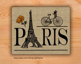 Mouse pad Paris Eiffel Tower Bicycle burlap background Mousepad