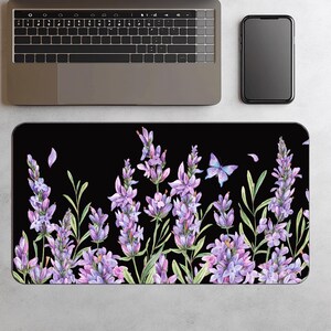 Desk Mat Purple Floral Bouquet Gaming Pad Garden Flowers Mousepad Wildflowers Craft Mat Botanical Greenery Large Home Office Decor Pad