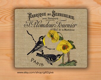 Mouse pad Yellow Birds Flowers background Mousepad