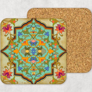 Moroccan Mediterranean Coaster Set Turkish Coasters Mandala Coaster Set Bridesmaid Gift for Her Housewarming Gift for Hostess Gift image 3