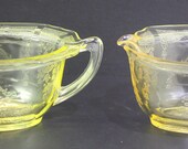 Vintage 1930 39 s Topaz Canry yellow Anchor Hocking Princess Open sugar and Creamer set