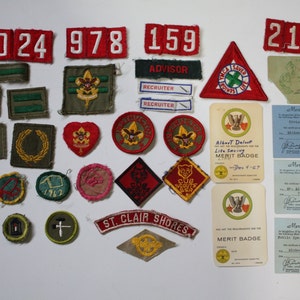 Vintage Rare 1960&#39;s Boy Scout Merit Badge Certificate and Patch Collection Life Scout  Free Shipping Domestic USA