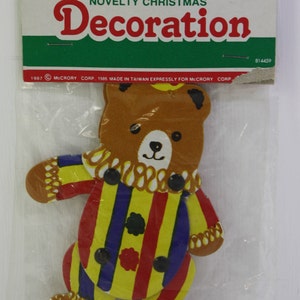 Vintage 1980&#39; NOS Novelty two sided movable circus clown teddy bear Christmas ornament.